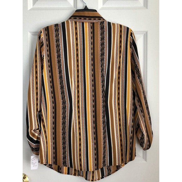 RUBY RD. WOMEN'S PETITE MEDIUM SPLIT BUTTON MIXED STRIPE TOP 3/4/LOG SLEEVES ROL - Picture 2 of 11